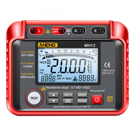 Aneng MH12 500V High Precision Digital Megohmmeter Insulation Earth Resistance Meters