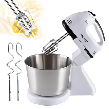 SOKANY 6620 Electric Stand Mixer 1.76-Quart 250W 7 Speeds Portable with Dough Hook for Daily Kitchen Use