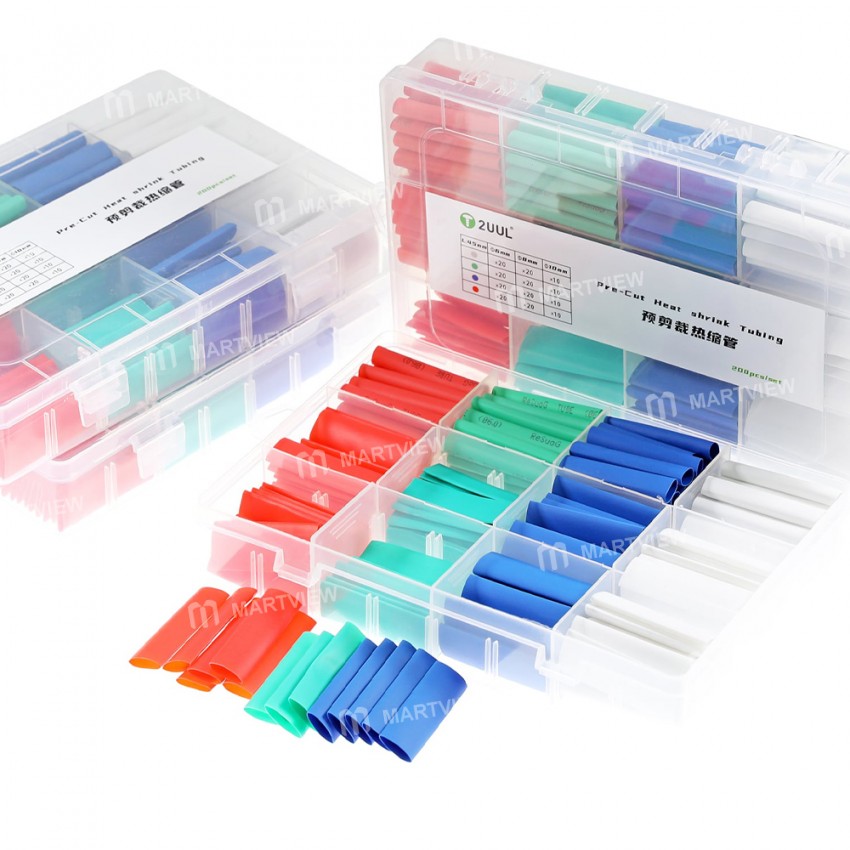 2UUL Multiple Specifications Polyolefin Pre-cut Heat Shrink Tubing - 200Pcs