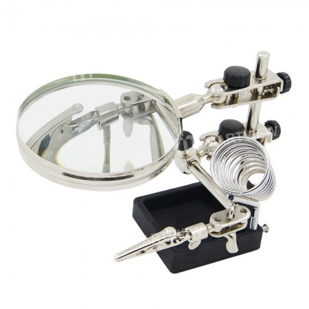 8X Magnifying Glass with 2 Auxiliary Clip Magnifier Soldering Solder Iron Stand Holder Station Repair Tool