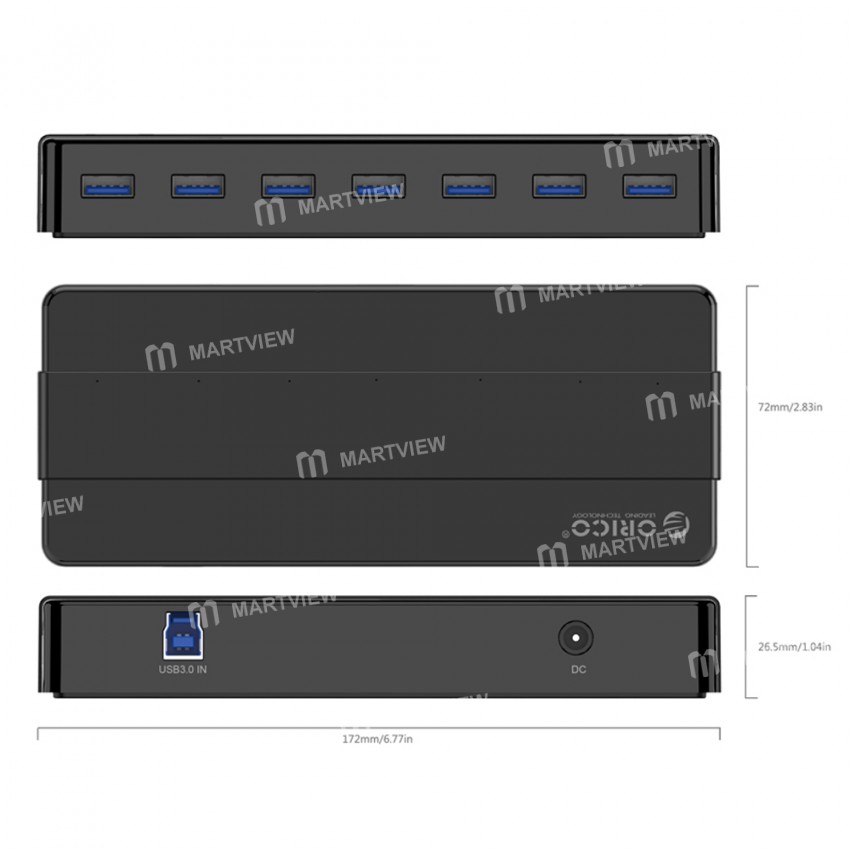 Orico H7928-U3 7-Port Superspeed USB 3.0 HUB with 12V Power Adapter for Desktop Computer Laptop