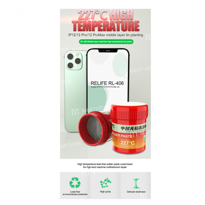 Relife RL-406 227°C High-temperature Lead-free Solder Paste Middle Layer Tin Planting for iPhone12 /