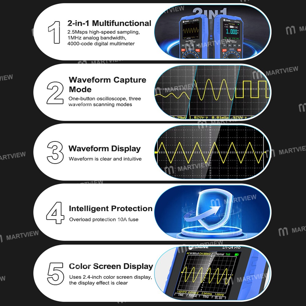 sunshine dt-24-pro-2-in-1-digital-display-data-storage-oscilloscope-multimeter-with-waveform-capture