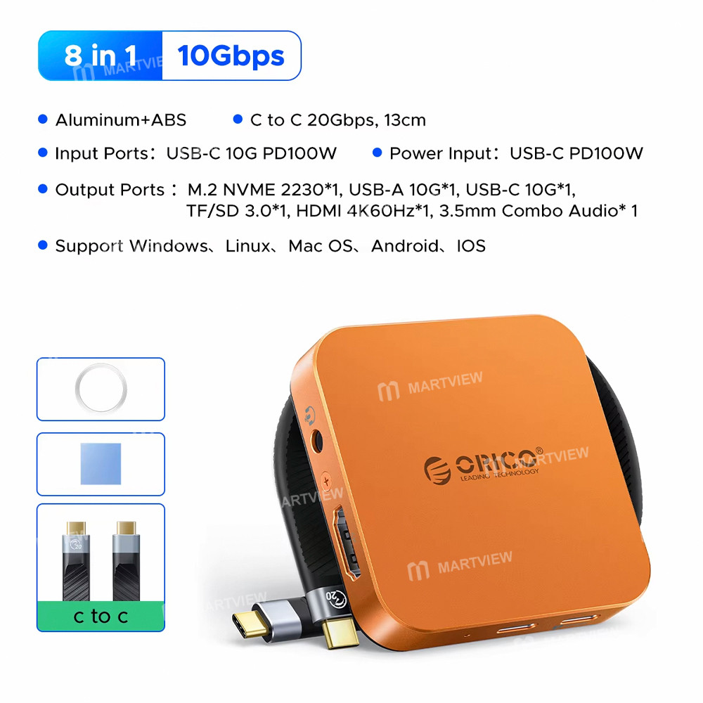 Orico MG5 / MG7 4K HDMI + SD / TF + PD 100W+ USB-C + 3.5mm Audio + M.2 2230 NVMe Docking Station for