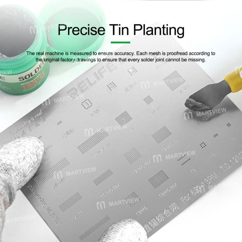 Relife RL-044 4-in-1 IP LCD Screen IC Tin Planting & Flex Cable Protection Repair Steel Stencil Set