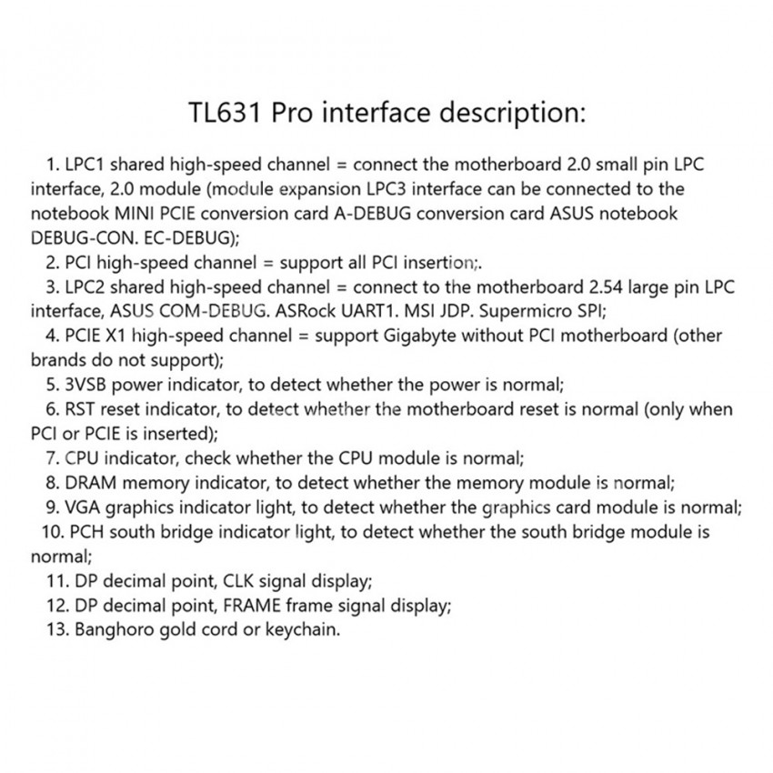 TL631 Pro Motherboard PCI / PCI-E / Mini PCI-E / LPC PC Analyzer Diagnostic Card for Laptop Desktop
