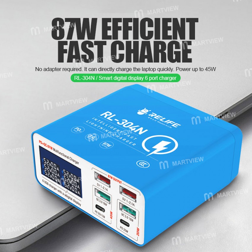 relife rl-304n-multi-functional-6-ports-usb-qc30-pd-45w-digital-display-fasting-charging-station-2