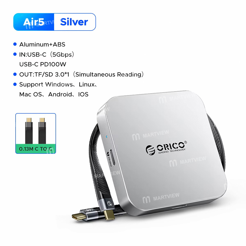 orico air5-air5c-usb-c-to-sd-tf-slot-pd100w-ultra-thin-magnetic-card-reader-for-iphone-android-table