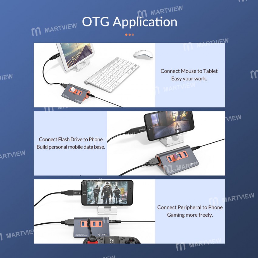 Orico M3H4-G2 Aluminum Alloy USB3.1 Gen2 10Gbps 4-port USB Hub Support OTG Function