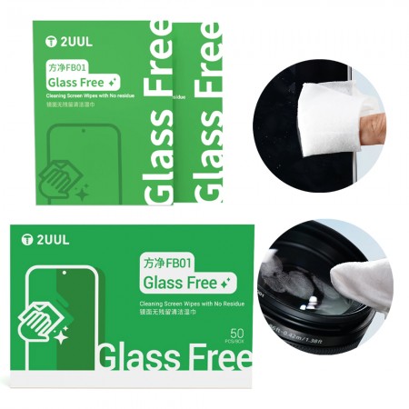 2uul FB01 Glass Free Cleaning Screen Wipes with No Residue - 50Pcs
