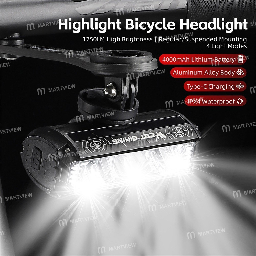 west biking-1750-lumen-aluminum-alloy-usb-rechargeable-road-bike-handlebar-light-5