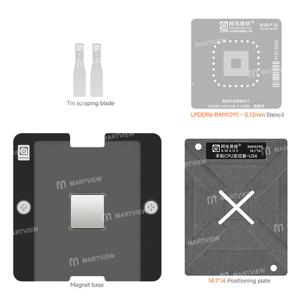 amaoe u34-lpddr6-ram1295-upper-level-cpu-ram-bga-reballing-stencil-tin-plating-platform-set-2