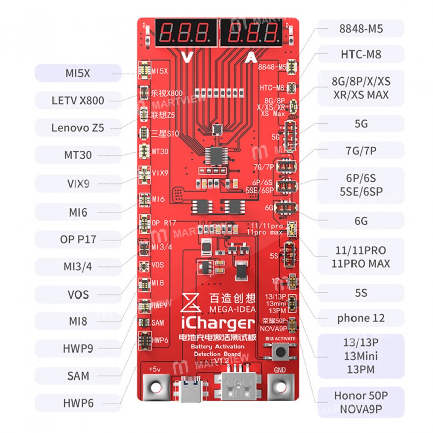 MEGA-IDEA iCharger 3.0 Battery Charge Activation Test Board for iPhone 5-13Pro Max Samsung Huawei