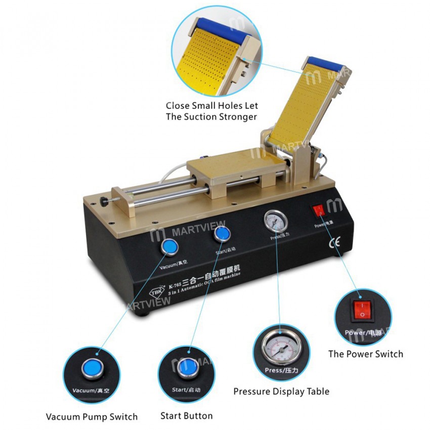 TBK-765 3-in-1 7-inch LCD Automatic OCA Laminating Machine Build with Vacuum Pump and Air Compressor