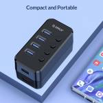 Orico SWU3-4A 4-Port High-speed USB 3.0 Split Control Hub With Power Adapter Support BC1.2 Charging