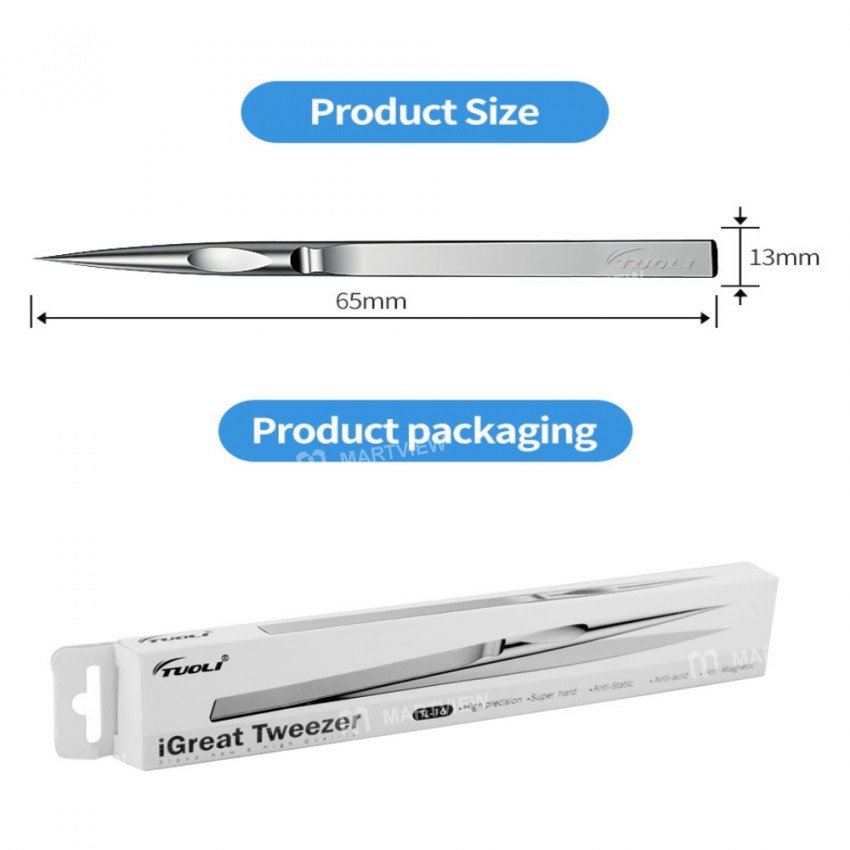 TuoLi TL-16 3D Titanium Alloy Ultralight Handmade Polished Non-magnetic Stainless iGreat Tweezer