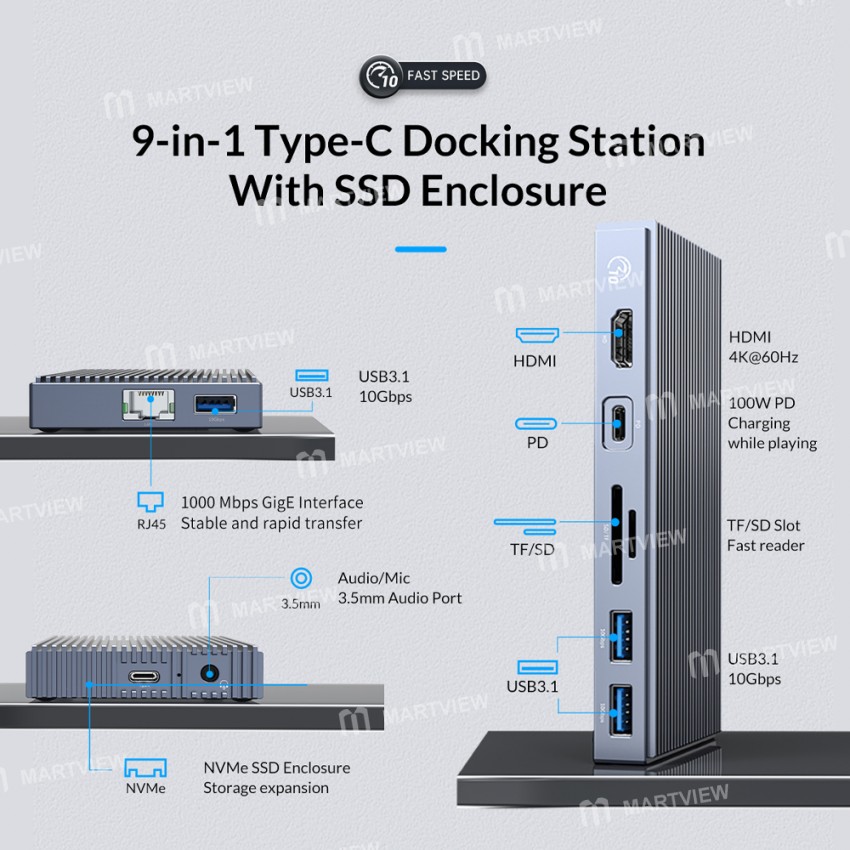 Orico CDH-9N 9-in-1 Type-C Multifunctional Docking Station
