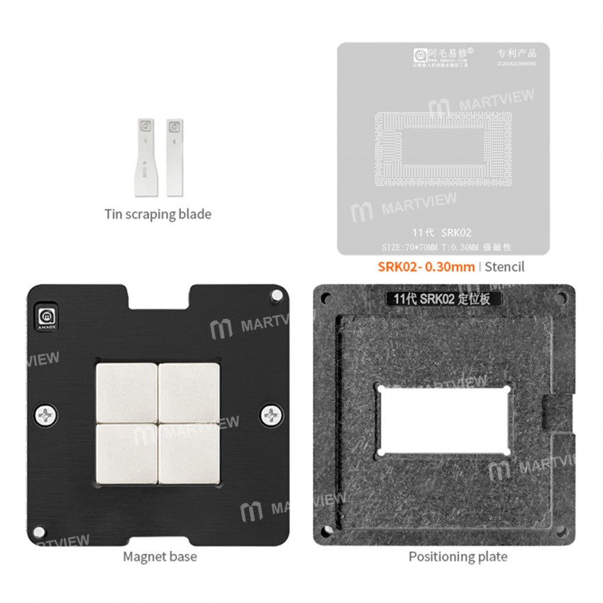 Amaoe 0.30mm BGA Reballing Stencil Planting Tin Platform for 11th Generation SRK02 Chip