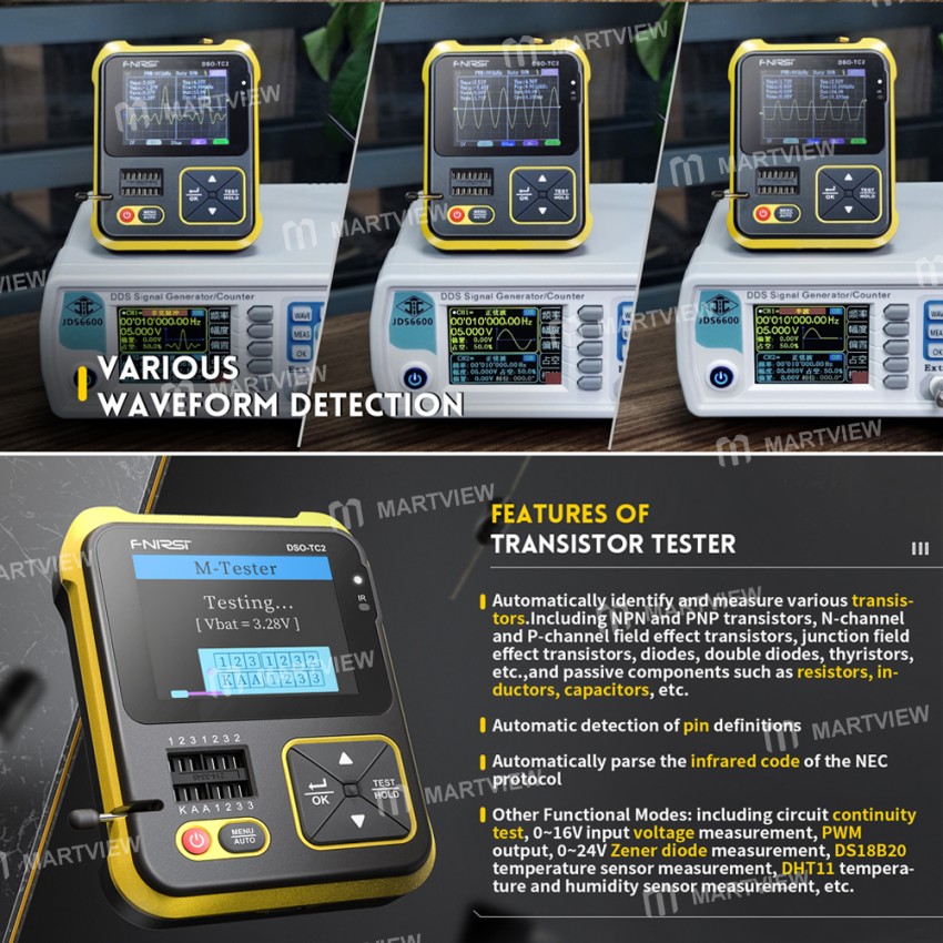 Fnirsi DSO-TC2 Portable 2-in-1 Multi-function Digital Oscilloscope Transistor Tester Multimeter
