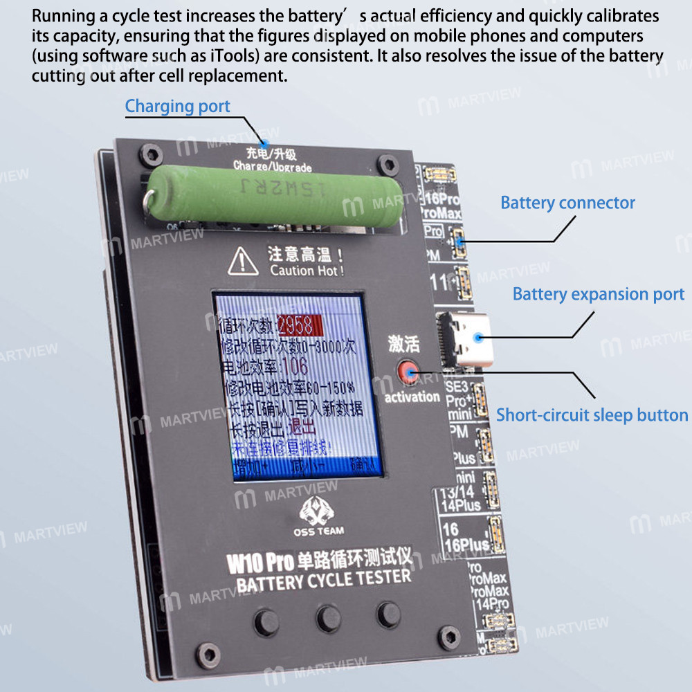 oss team-w10-pro-mobile-phone-battery-cycle-tester-compatible-with-iphone-11-to-16-series-3
