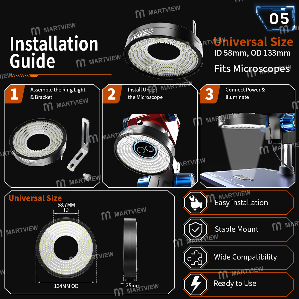 jtx k532-chipvision-352-led-beads-coaxial-shadowless-microscope-light-for-microscope-soldering-repai