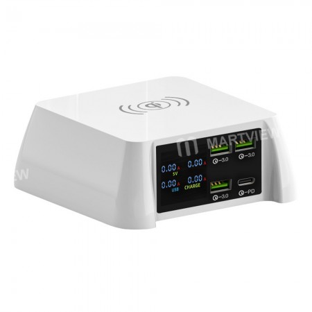 100W Multi-ports USBQC 3.0 Fast Charger Station with 15W Wireless Charger
