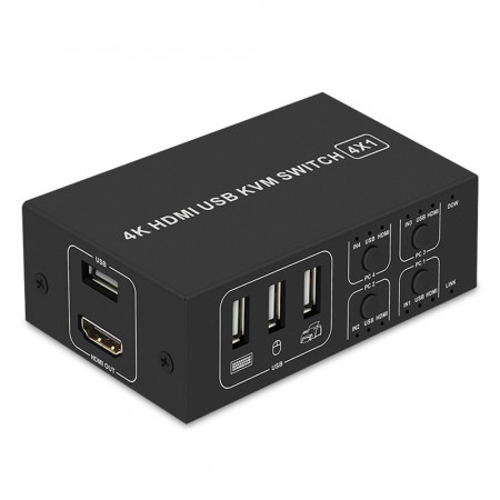 4 in 1 Out 4K USB HDMI-compatible KVM Switch Switcher for Monitor / Mouse / Keyboard / PC / Printer