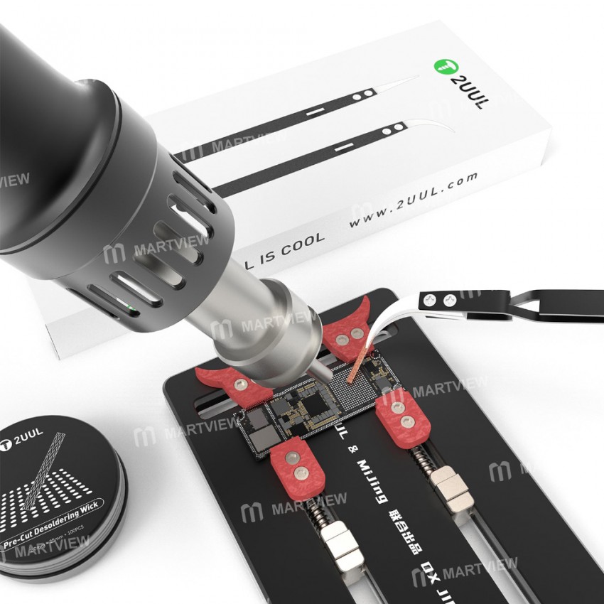2UUL Pre-cut Desoldering Wicks 2mm*25mm*100pcs with 2pcs Reversed Ceramic Tweezers Kit Set