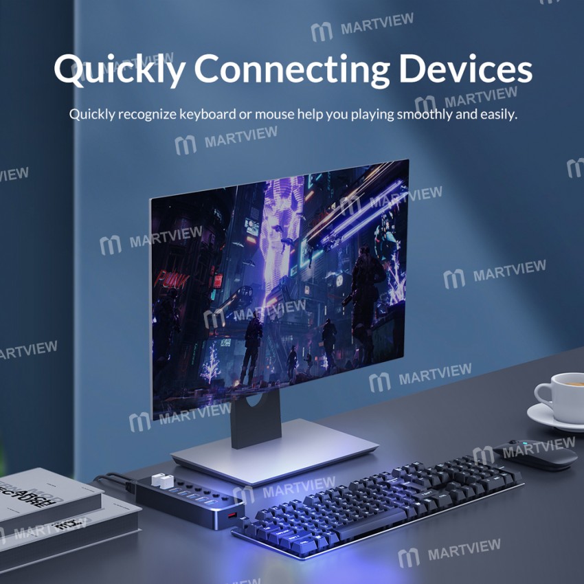 Orico SWU3-7A 7-Port High-speed USB 3.0 Split Control Hub With Power Adapter Support BC1.2 Charging