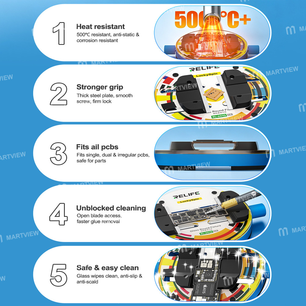 relife rl-601q-v20-heat-insulating-ring-shaped-tempered-glass-motherboard-repair-fixture-8