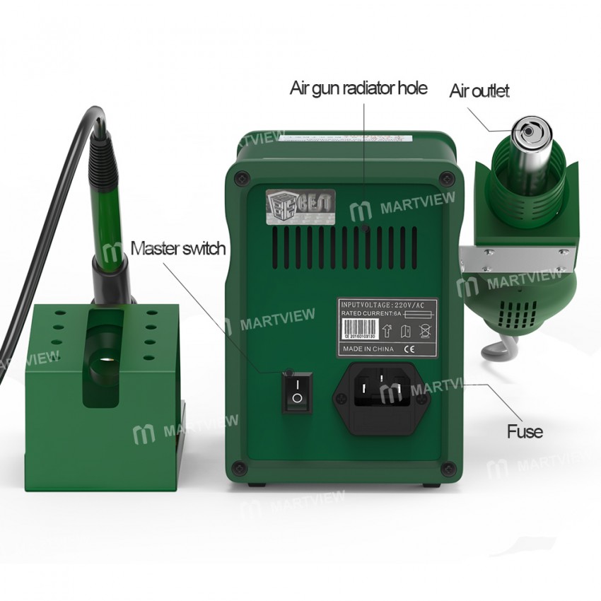 Best 878D 2-in-1 Adjustable Temperature Hot Air Gun with Electric Soldering Iron Rework Station