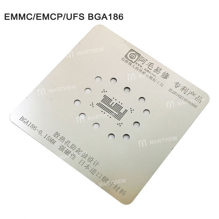 Amaoe 0.15MM Full Set EMMC EMCP UFS BGA153 BGA162 BGA169 BGA186 BGA221 BGA254 Reballing Stencil Plan