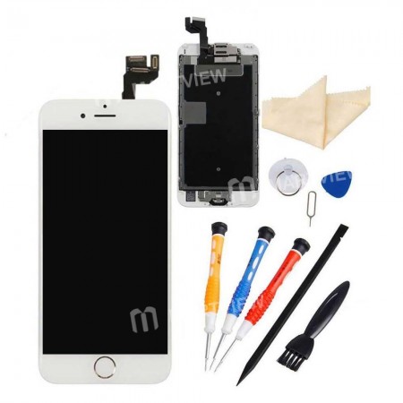 Replacement LCD display touch screen for iPhone 6s with spareparts home button earphone camera etc white with gold home button