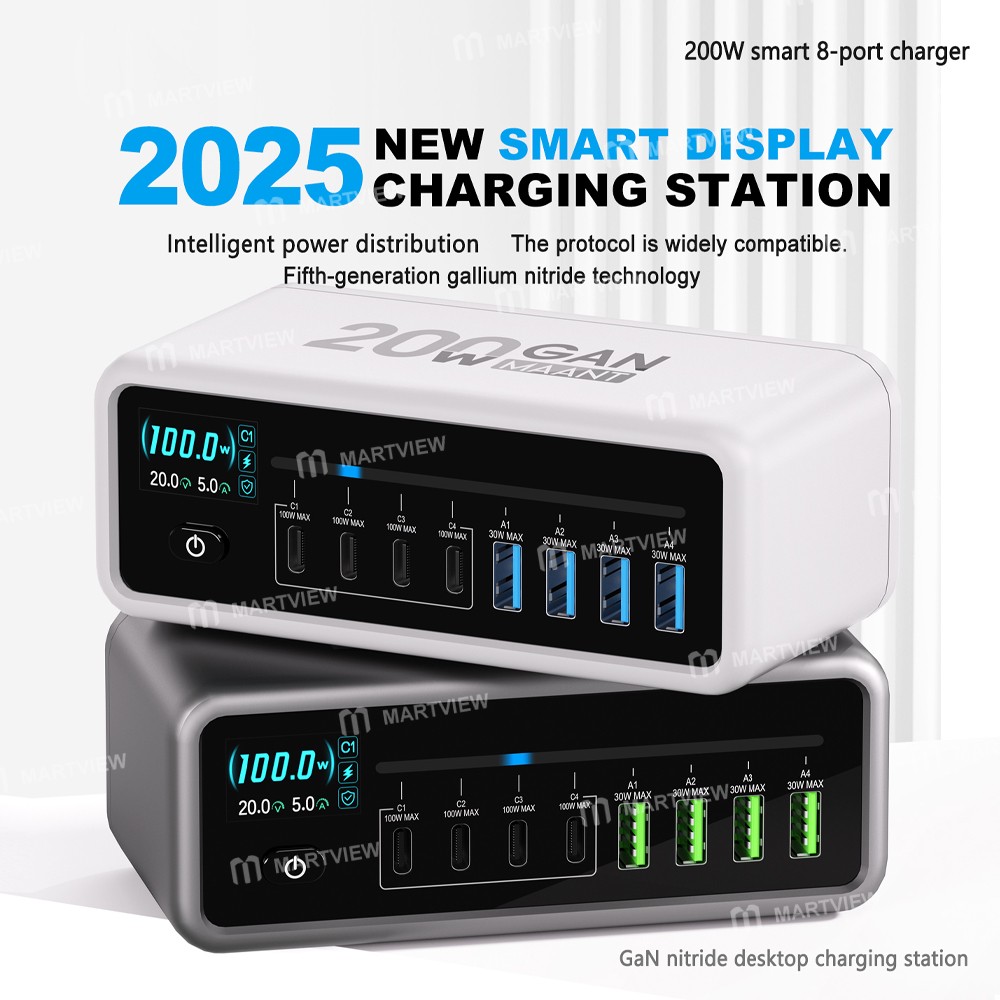 maant mt-p200-200w-gan-nitride-intelligent-digital-display-multi-port-desktop-charging-station-4