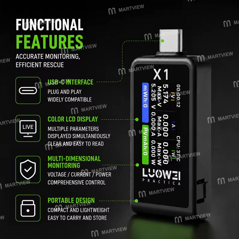 luowei x1-multifunction-voltage-current-power-battery-level-energy-digital-display-usb-c-tester-6