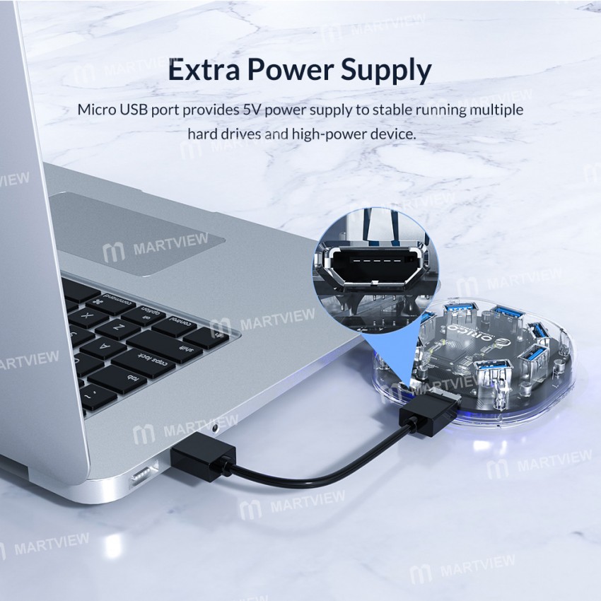 Orico H7U-U3 7 Ports High-Speed Transparent HUB USB3.0 Splitter