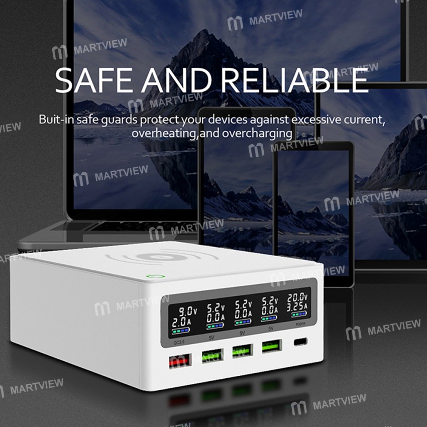Multi-port QC3.0 USB 110W Type-C PD 65W Wireless Fast Charge Station