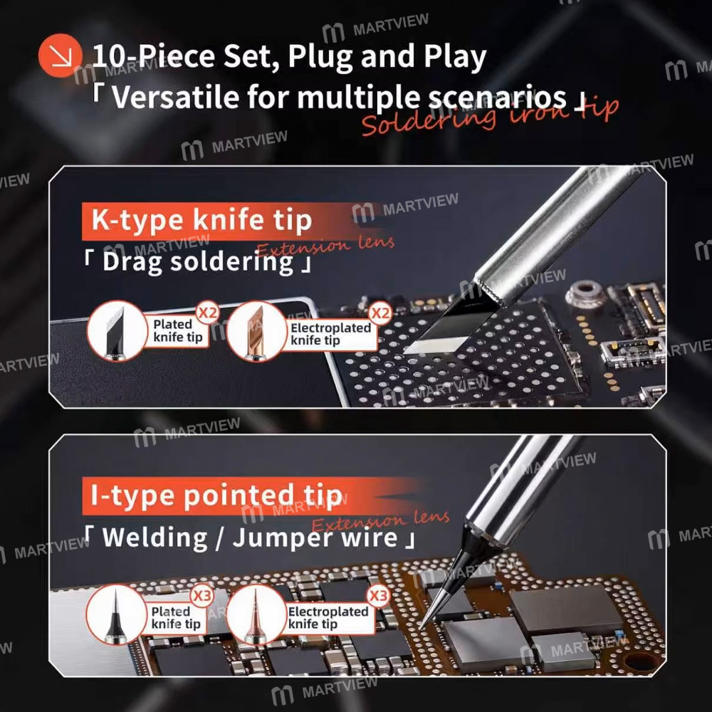 ycs c210-k1-soldering-iron-tip-with-10pcs-needles-for-screen-motherboard-flying-wire--mixed-version-