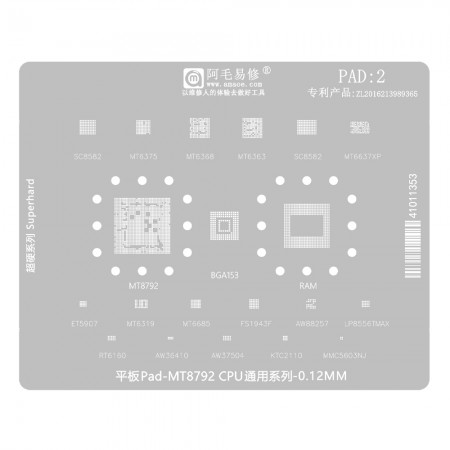 Amaoe Pad:2 0.12mm MT8792 CPU Comprehensive Series BGA Reballing Stencil