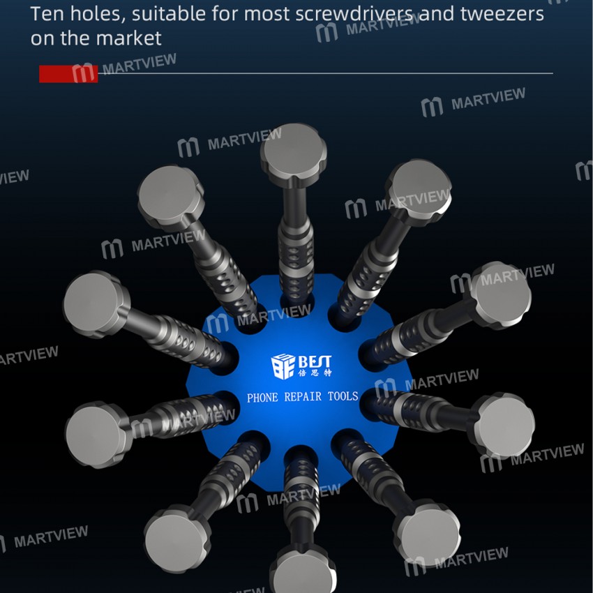 bst 10s-ten-holes-aluminum-360-rotating-magnetic-screwdriver-storage-rack-for-mobile-phone-repair-5