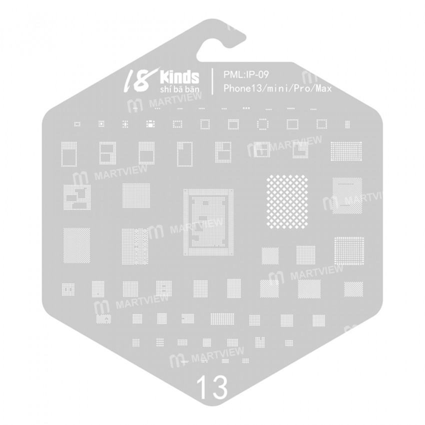 18 Kinds Chip BGA IC Reballing Stencil Kits for iPhone 6 to 13 Pro Max Screen Dot Matrix IC
