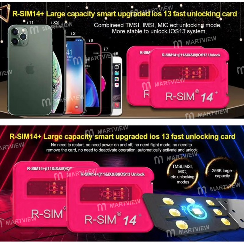 Replacement r sim 14 large capacity smart upgraded ios13 system quick sim unlock card