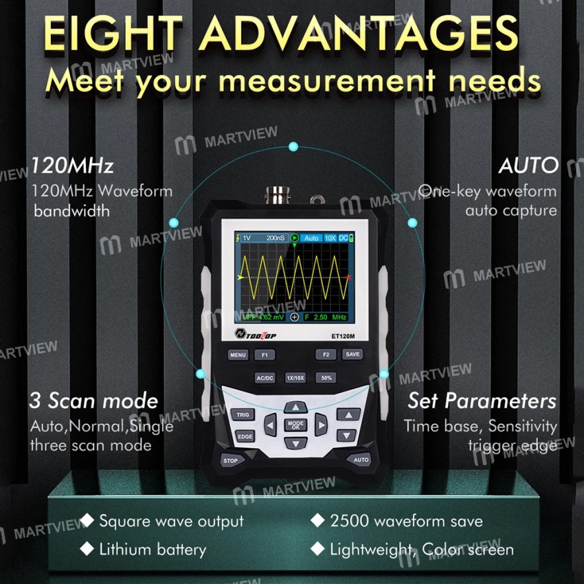 tooltop et120m-500msa-s-sampling-rate-120mhz-bandwidth-digital-oscilloscope-with-backlight-hd-screen