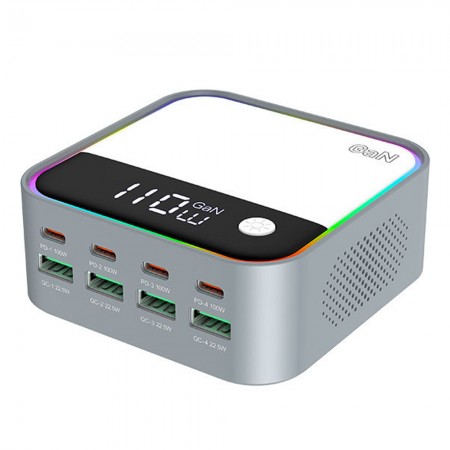 WLX-M8 120W 8-Ports Desktop Charger with PD100W Charging & RGB Atmosphere Lighting