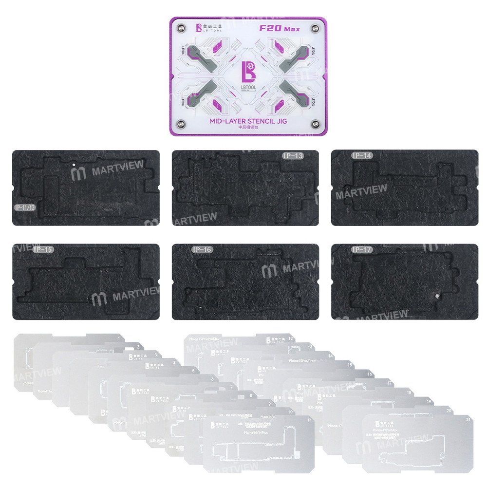 lb tool-f20-max-motherboard-middle-layer-bga-reballing-stencil-tin-plating-platform-for-iphone-11-17