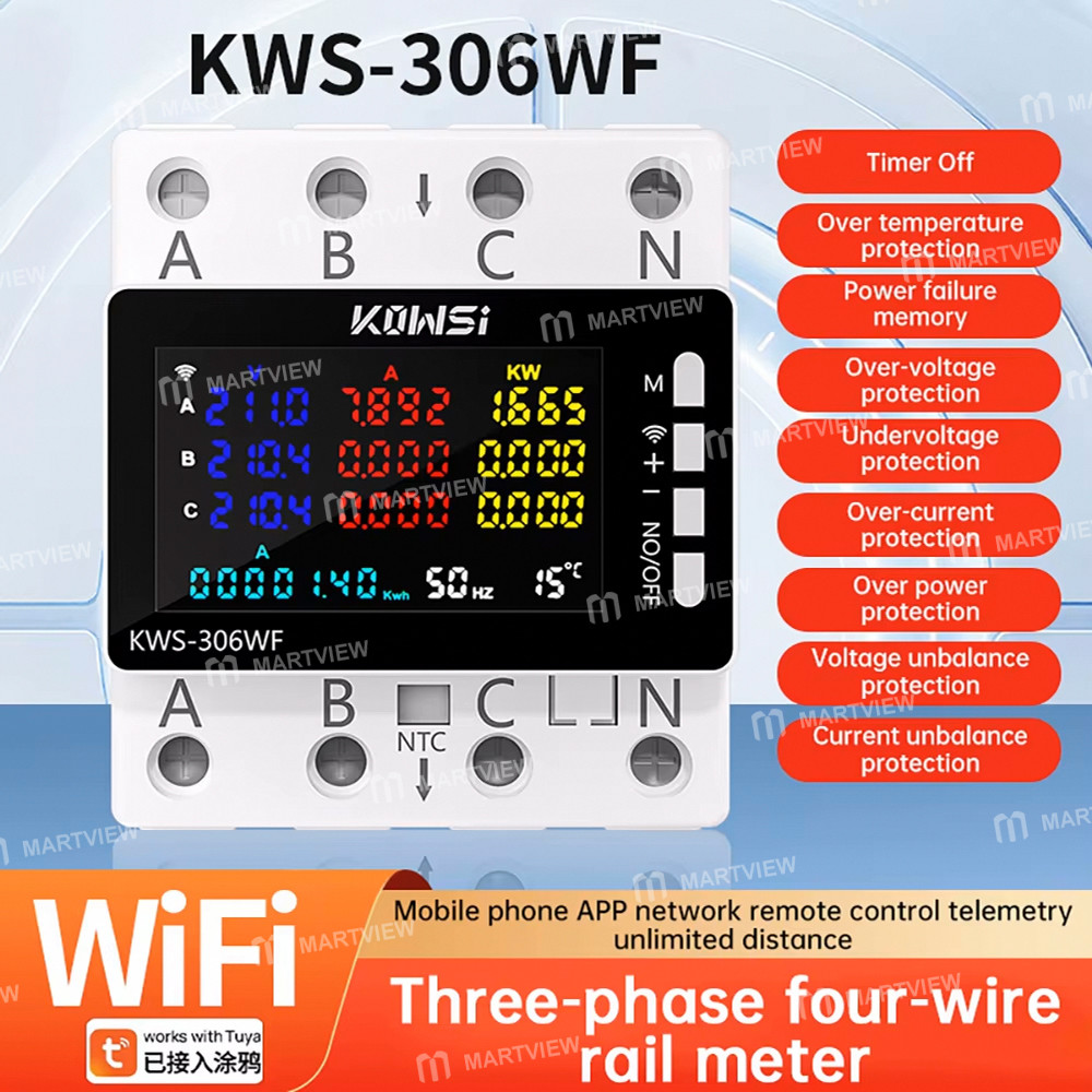 kws 306-series-hd-color-screen-three-phase-four-wire-rail-mounted-multifunction-meter-with-rs485-com