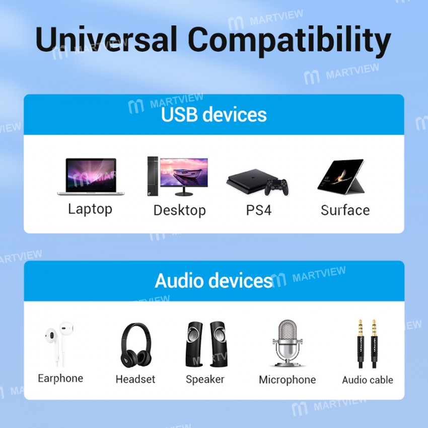 Vention CDRB USB2.0 to 3.5mm External Sound Card Audio Adapter for Phone/Computer/Laptop/PS4