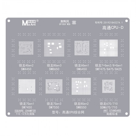 MaAnt Qualcomm CPU Series BGA Reballing Stencil for SM4450 SM8650 SM6450 SM7450 SM7550 SM8475 SM8550 SDM670