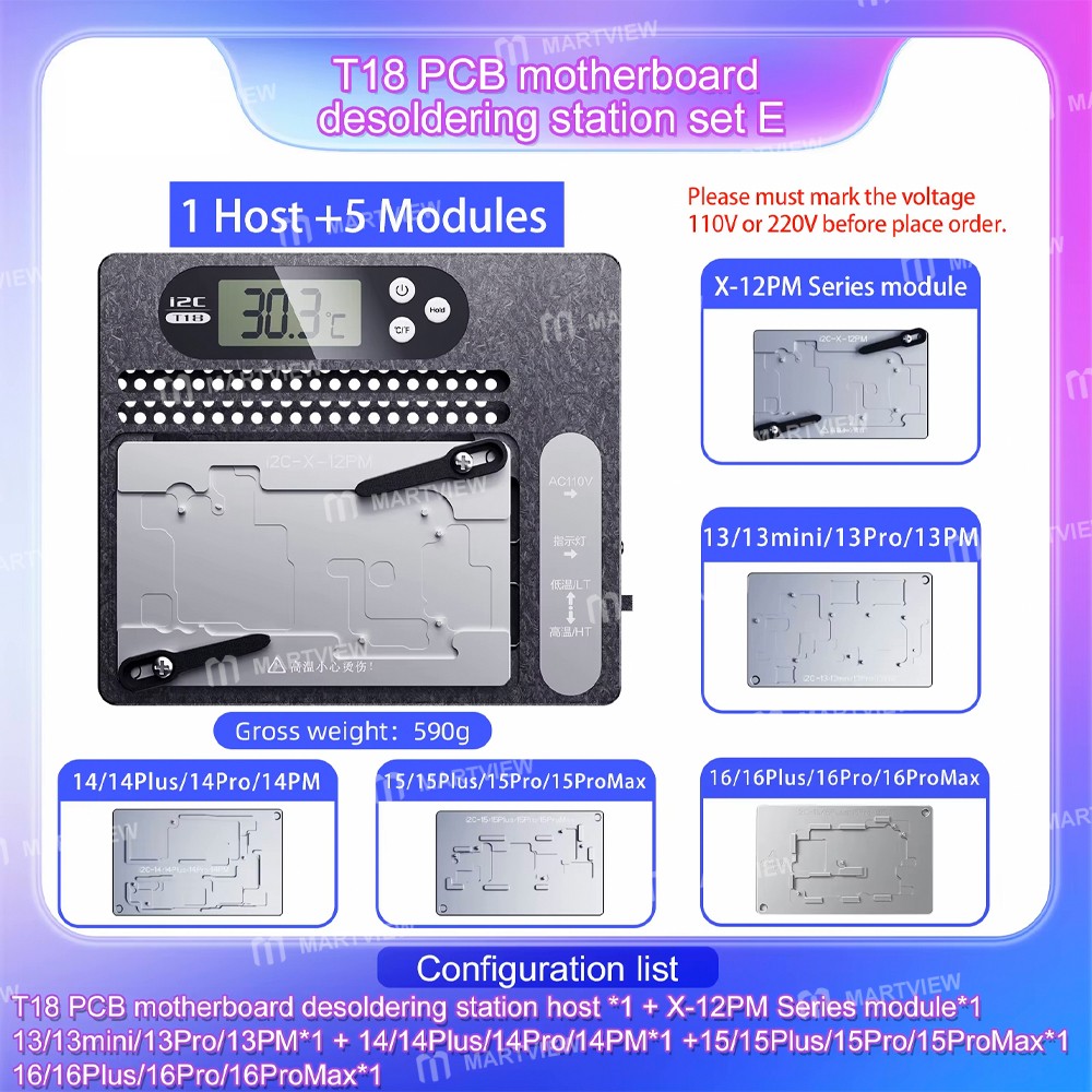 i2C T18 PCB Motherboard Layered Desoldering Station with LCD Display for iPhone X to 16Pro Max