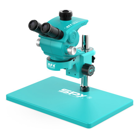 RF4 SPX-A6 6.2X-60X Trinocular Zoom Stereo Microscope with RF-A6 2-in-1 Integrated Light Source Bracket